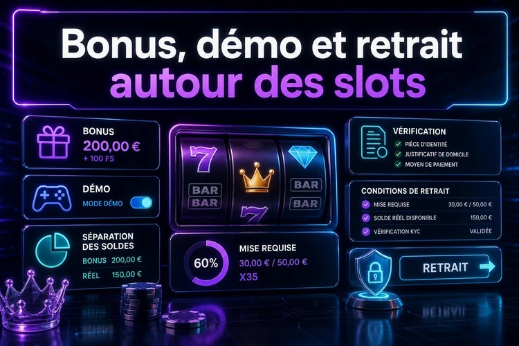 Bonus, démo et retrait autour des slots